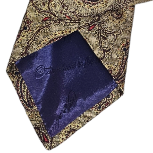 TURNBULL & ASSER Gold Paisley Silk LUXURY Tie HANDMADE ENGLAND - Picture 4 of 4
